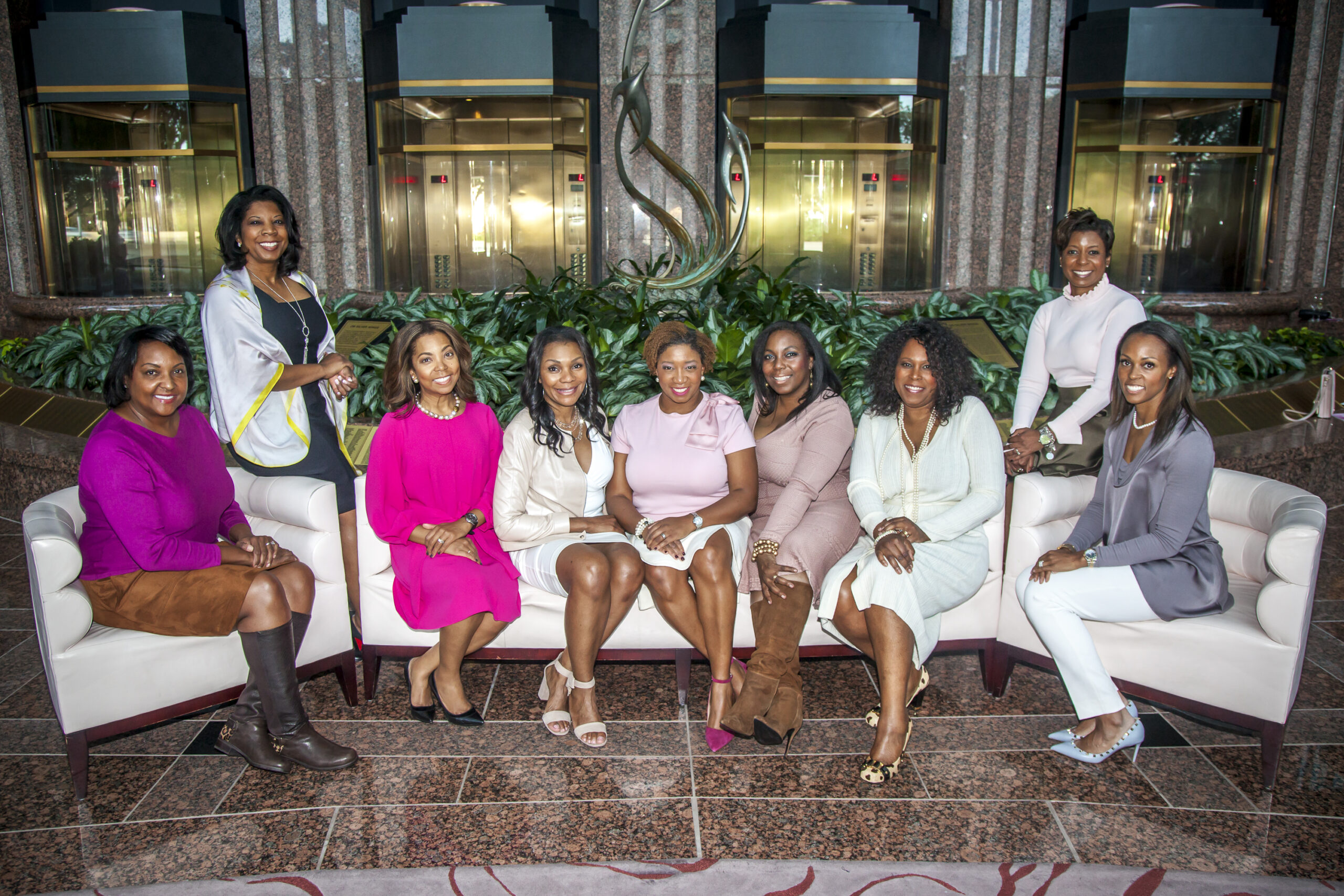Vera Ingram, Cheryl Alston (standing), Annika Cail, Lisa Montgomery, Shonn Brown, Frances Cudjoe Waters, Diane Reeves, Shawn Wills (back), Christa Brown-Sanford | Photo by Kim Leeson