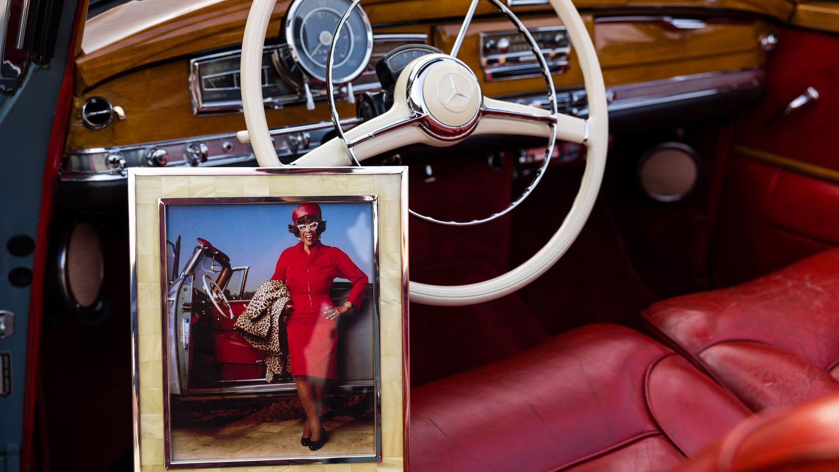 A rare 1959 Mercedes-Benz 300 D Cabriolet custom-ordered and owned by American jazz great Ella Fitzgerald is now for sale by California dealership Scott Grundfor Co. Fitzgerald once posed with the car for a famous photograph by Annie Leibovitz. A copy of the photo comes with the car. (Stephen Heraldo/Scott Grundfor Co.)