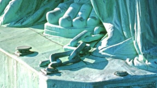 Chains on Statue’s feet. Credit: National Park Service