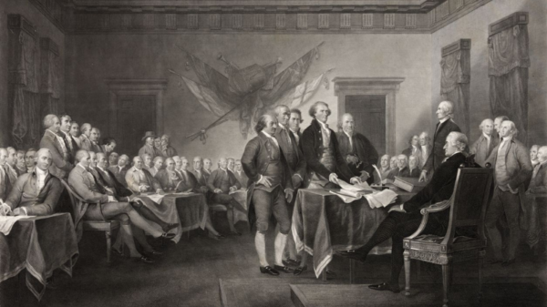 The signing of the Declaration of Independence.