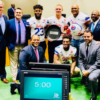 SMU football players showed off the Iron Skillet at Dallas City Hall after winning it in 2019.