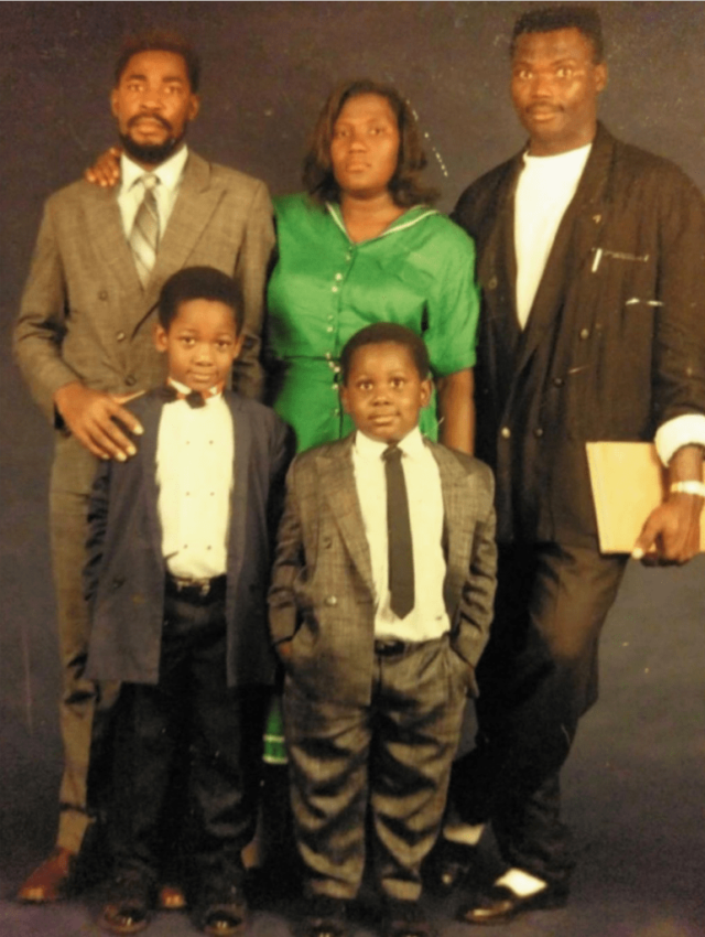 The Estimonds’ family picture during the 1990s. Back row from left to right: Ulrick Estimond, Huguette Estimond; front row: Rick Estimond, Atkins Estimond. Photo courtesy of Atkins Estimond