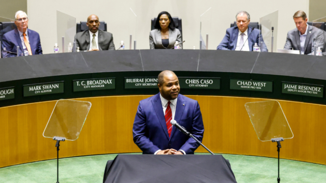 On November 17, 2021, Mayor Johnson gave his State of the City address to city officials and stakeholders. / Credit: Elias Valverde II,  The Dallas Morning News,  Staff Photographer