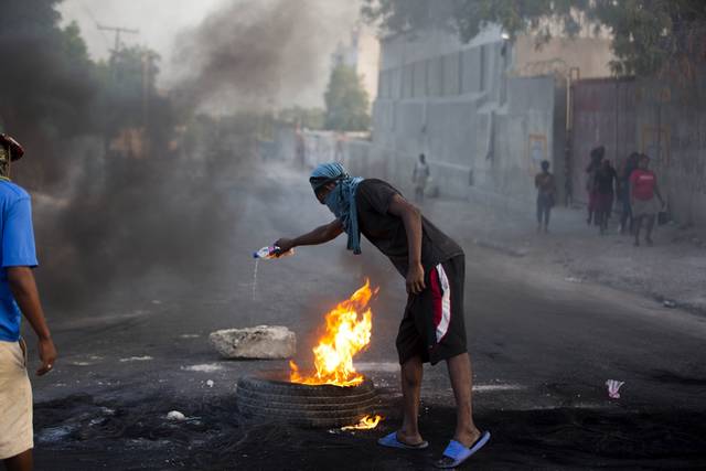 A masked protester