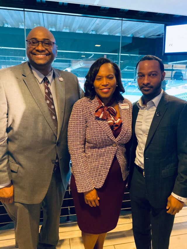 Pictured L/R is TSU Regent Ron Price, TSU President Dr. Lesia Crumpton-Young, and TSU Business Advisory Council member Ahmad Goree