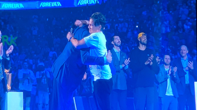 Dirk and Mark Cuban Embrace