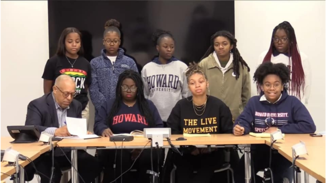 Attorney and Howard students prepare for a media briefing with Roland Martin Unfiltered, announcing the ending of the protest
