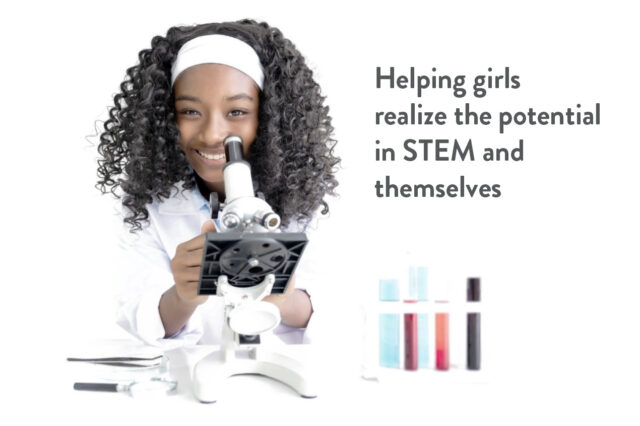 Girl with Microscope and STEM line