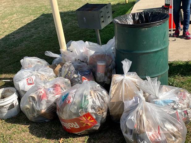 few of the bags of collected litter at DeSoto’s Elerson Park.