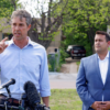 Beto O’Rourke (left) speaks alongside Dallas City Council member Adam Bazaldua