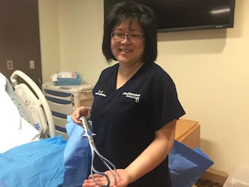 Dr. Lo shows what the forceps look like.