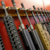 AR-15 style rifles are displayed for sale