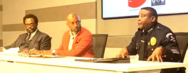 Comerica’s Irv Ashford, moderator Booker T. Spencer and Arlington Chief Al Jones