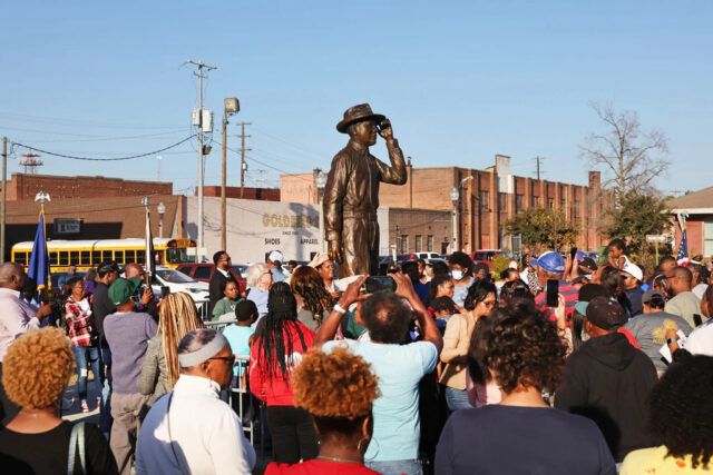 A statue in honor of Emmett Till