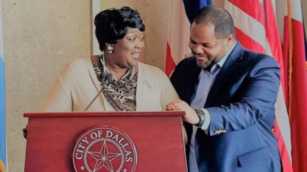 Carolyn Jordan with Mayor Eric Johnson