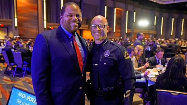 Dallas Mayor Eric Johnson and Dallas Police Chief Eddie Garcia