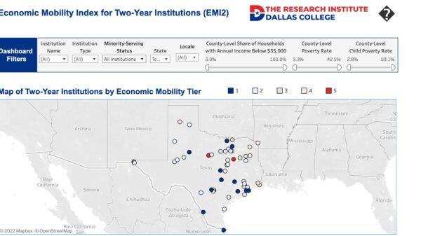 Map of two year institutions in Texas