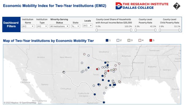 Map of two year institutions in Texas