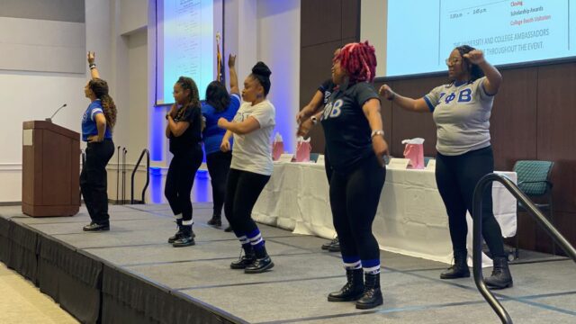 Zeta Phi Beta sorority members perform step routin…ege Megafest in McKinney, Texas Feb. 18, 2023