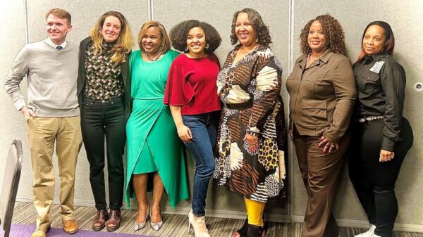 Matthew Hall, Hannah Waltz, Eva D. Coleman, Jazmyn Ferguson, Martina Van Norden, Leona Allen and Denita Jones after serving as participants during United MegaCare Ministry In Civics launch at The Potter's Hous