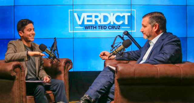 Ted Cruz ditching actual work duties in favor of recording an episode of his thrice-weekly podcast. He’s seen here with one of the hosts of his podcast, Michael Knowles, who said that “transgenderism must be eradicated from public life entirely” during a March 2023 CPAC speech. (Photo: Young America Foundation)