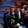 Ted Cruz, seen here on the floor of the U.S. Senate, fistbumping a Republican colleague after they voted against the PACT Act, a bill to provide life-saving healthcare to Texas veterans exposed to burn pits and other toxins. (Photo: C-SPAN 2)