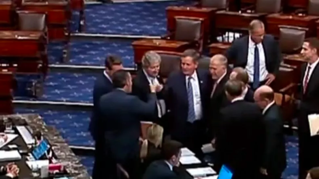 Ted Cruz, seen here on the floor of the U.S. Senate, fistbumping a Republican colleague after they voted against the PACT Act, a bill to provide life-saving healthcare to Texas veterans exposed to burn pits and other toxins. (Photo: C-SPAN 2)