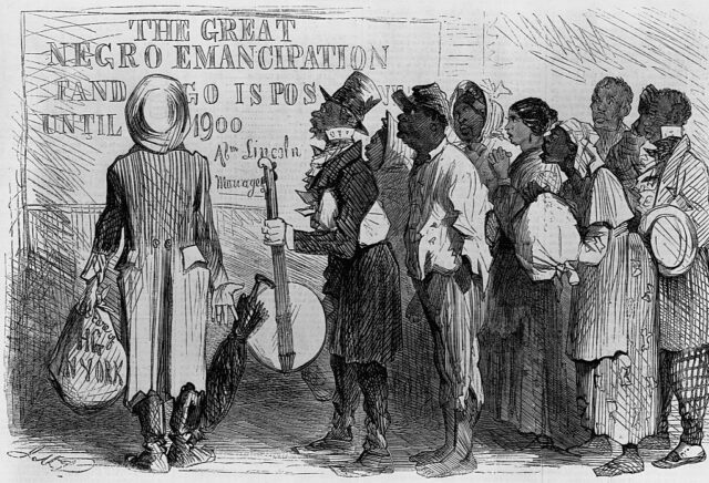 Group of Freed Slaves Reading Postponement Sign