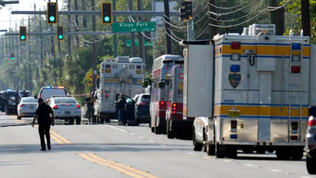 Authorities respond to the scene of a mass shooting