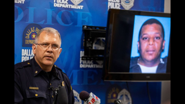 Dallas Police Maj. Max Geron announces the arrest of Kendrell Lavar Lyles,