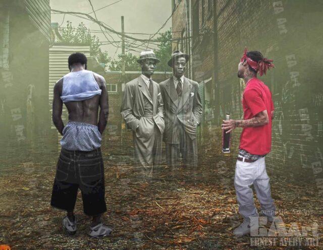 “Ghosts of Respect” painting by accomplished visual artist Ernest H. Avery Jr. of Missouri. Photo: Ernest Avery Art (EAArt) on social media