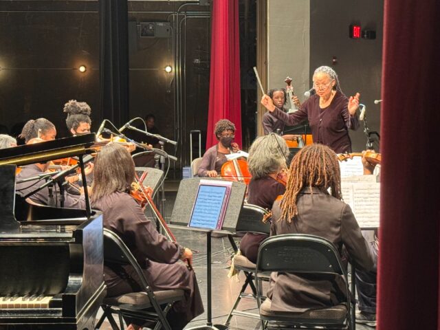 7-Dr. Anne Lundy directs orchestra at Scott Joplin Chamber Orchestra concert in Dallas Feb. 3, 2024