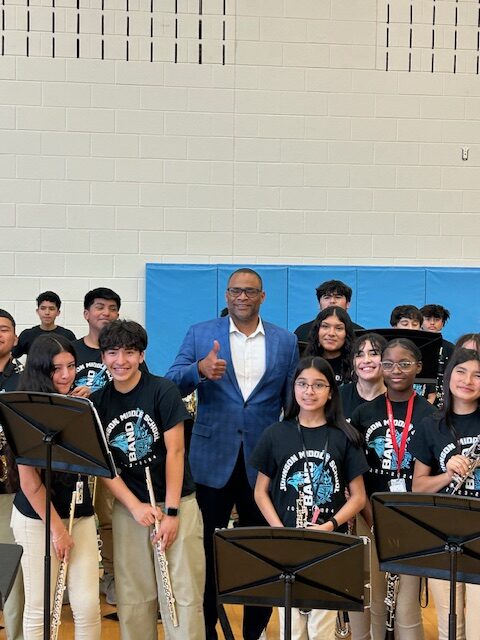 Johnson Middle School Band members with Congressman Marc Veasey