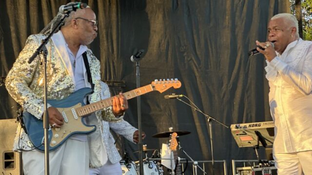 Larry Dodson (right) at one with his Bar-Kays Guitarist