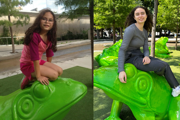 Elizabeth at seven-years-old, and earlier this month at 17-years- old at the Perot Museum.