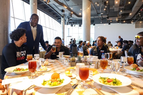 Sen. Royce West chats with HBCU baseball players