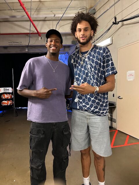 Dallas Mavericks O-Max Prosper and Dereck Lively II at Dallas Wings game