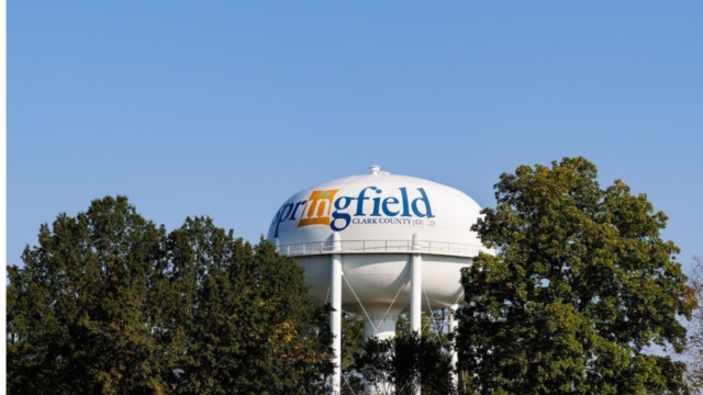 Springfield water tower as viewed from Interstate 70.