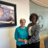 Yolanda Frazier-Gills, right, and Temple Shalom member Ken Glaser