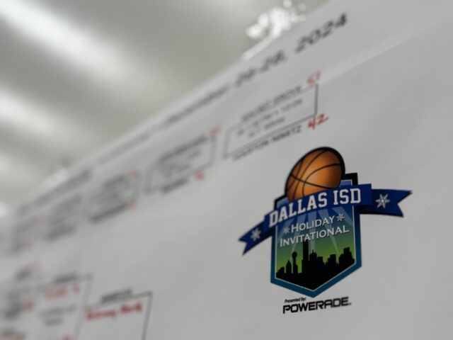 DISD Holiday Tournament 1 - Tournament logo on bracket sign