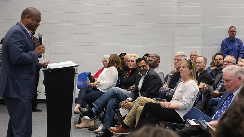 John D. Jenkins, Director of Dallas Park and Recreation Department, speaks about the life and legacy of Paul D. Dyer during the renaming ceremony of the Dallas Park and Recreation Administration and Service Center, reflecting on Dyer's profound impact on the city's parks and community.
